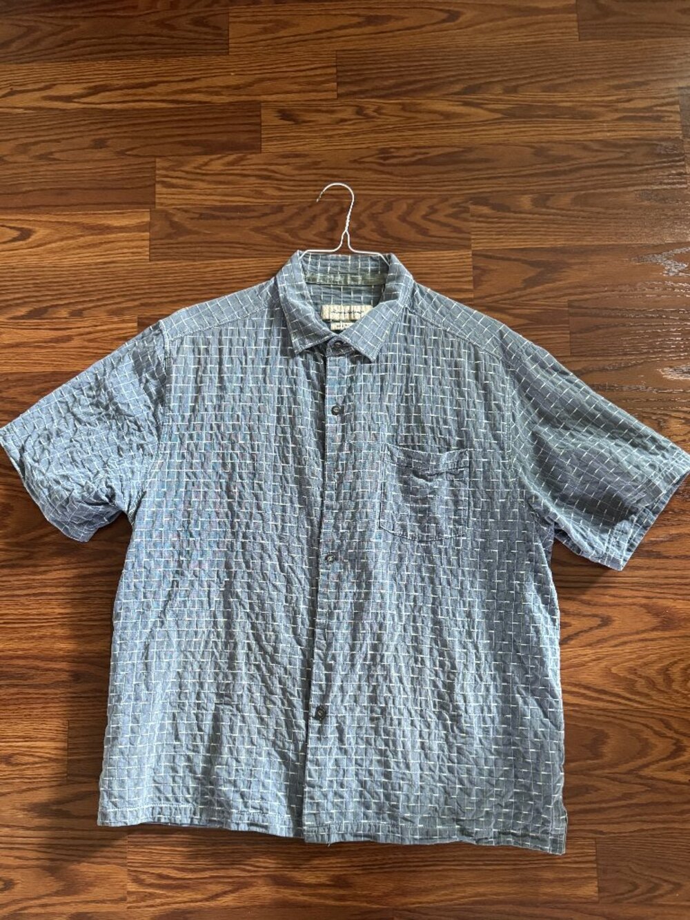 Tommy Bahama Original Fit Men's XL Blue Silk Cotton Plaid Short Sleeve Button